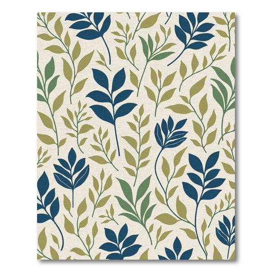 Navy Blue Green Leafy Vine Rug
