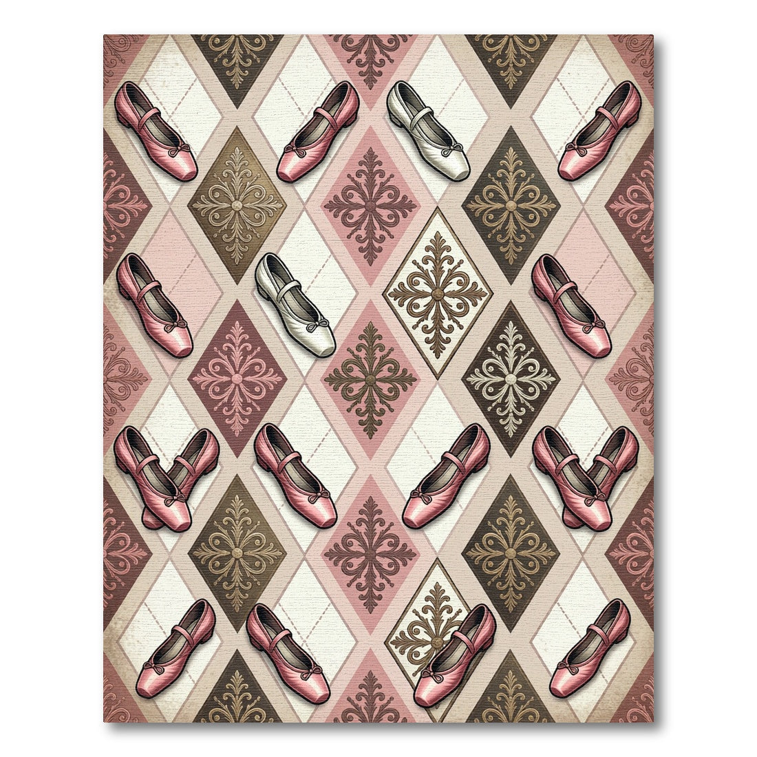Pink Ballet Flats Argyle Medallions Rug