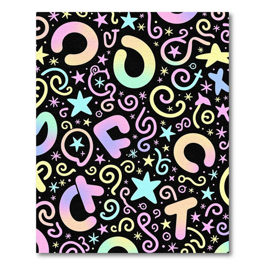 Pastel Rainbow Alphabet Stars Swirls Rug