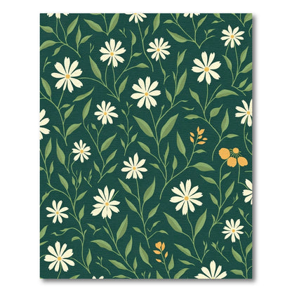 Dark Green Floral Garden Daisy Rug
