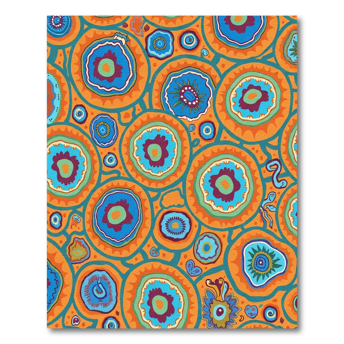 Vibrant Orange Blue Floral Circles Rug