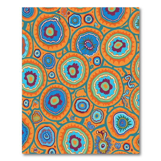 Vibrant Orange Blue Floral Circles Rug