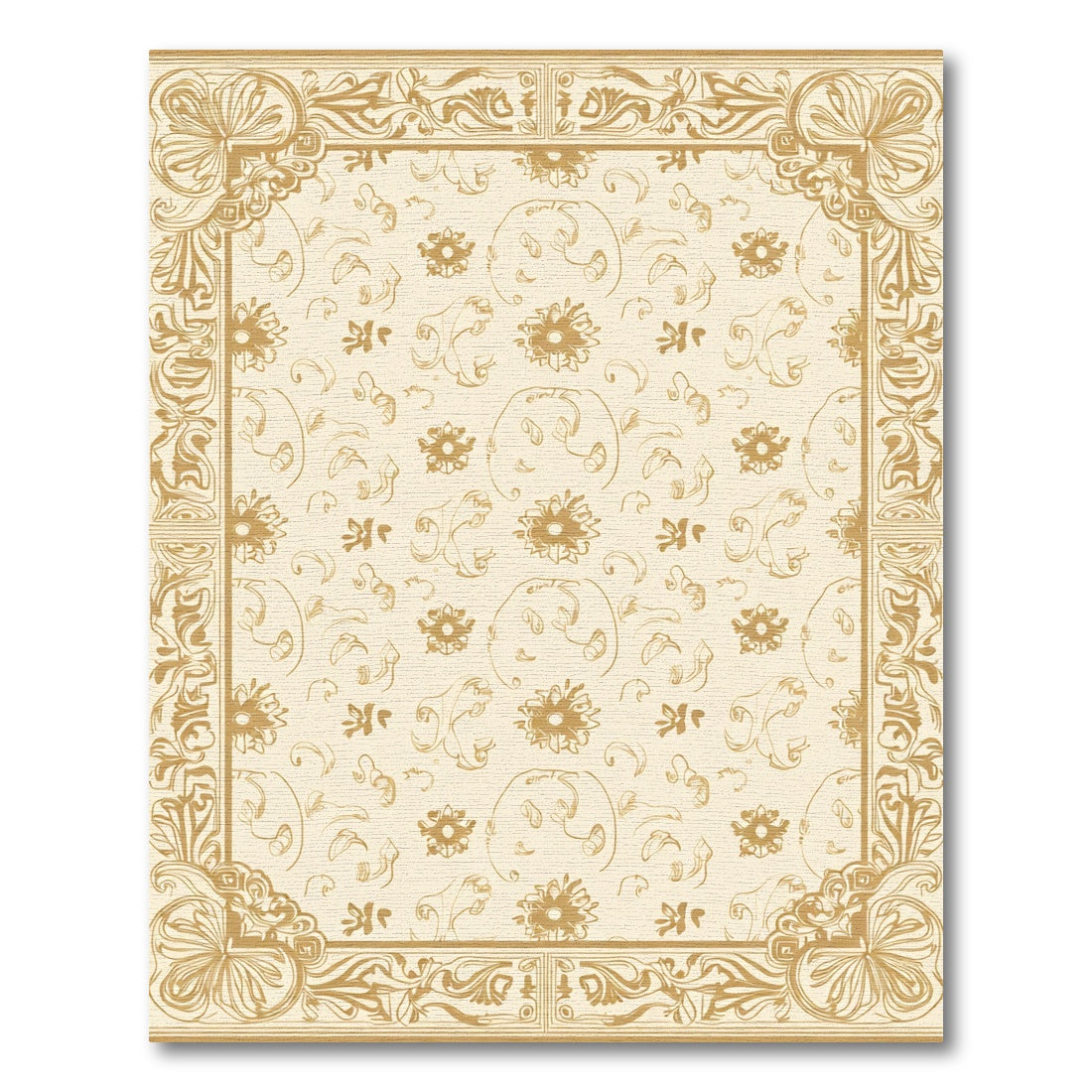 Golden Floral Swirl Contemporary Rug