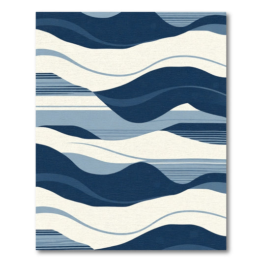 Deep Blue Abstract Wave Landscape Rug