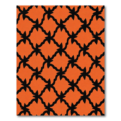 Orange Black Lattice Interlocking Curves Rug