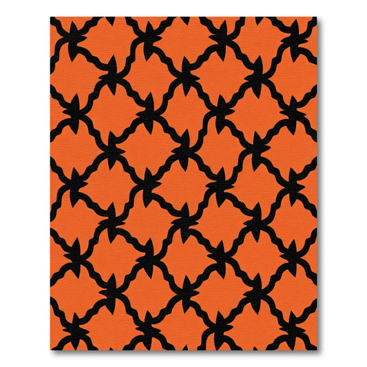 Orange Black Lattice Interlocking Curves Rug