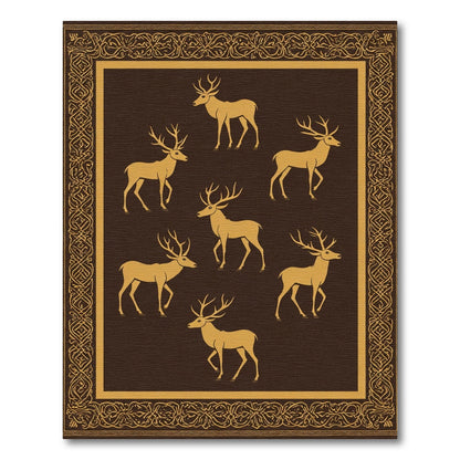 Golden Deer On Brown With Ornate Border Rug