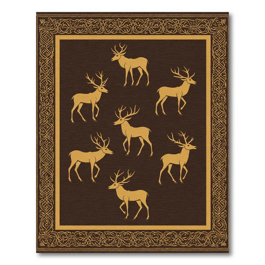 Golden Deer On Brown With Ornate Border Rug