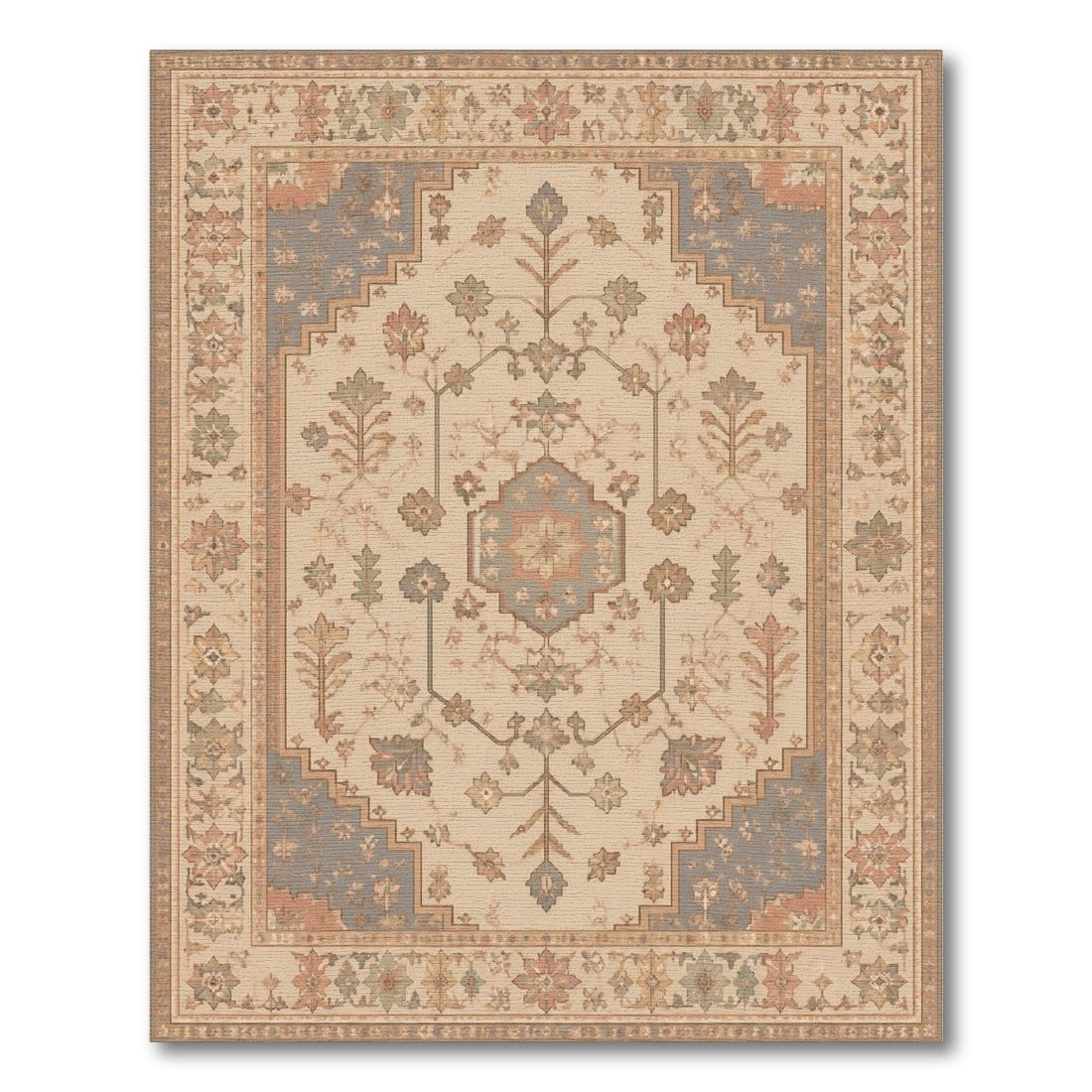 Beige Traditional Persian Floral Medallion Area Rug