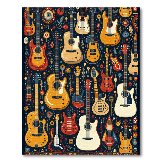 Retro Guitar Collage Navy Blue Rug
