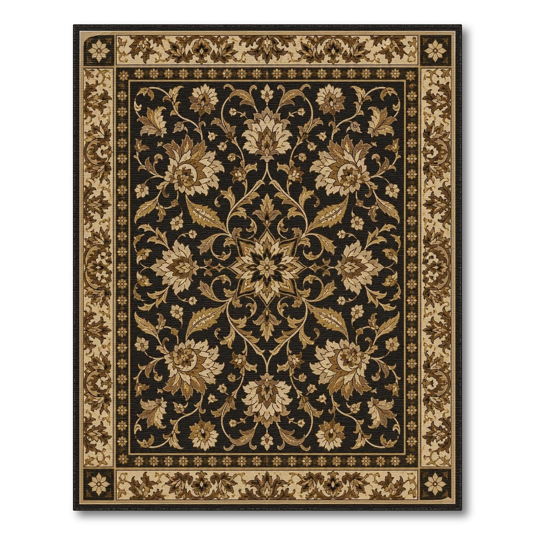 Beige and Neutral Black Floral Vintage Area Rug