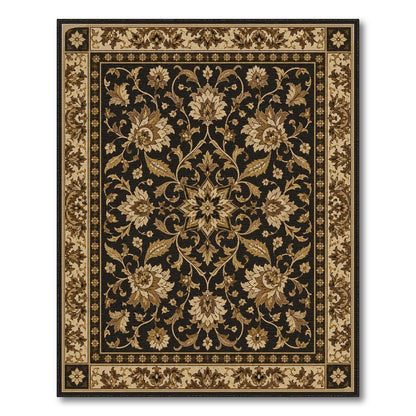 Beige and Neutral Black Floral Vintage Area Rug