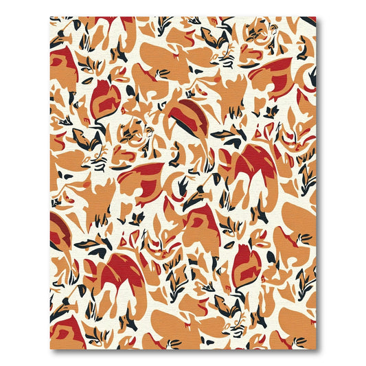 Orange Red Leaf Abstract Composition Rug