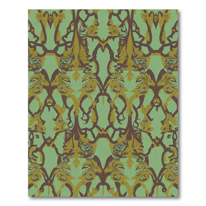 Ornate Sage Green Baroque Scroll Rug