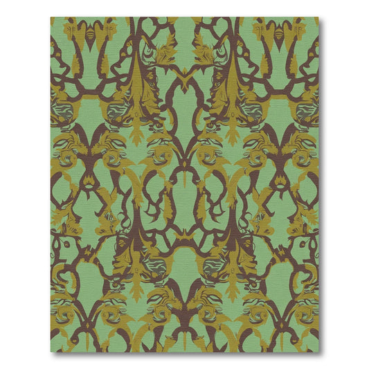 Ornate Sage Green Baroque Scroll Rug