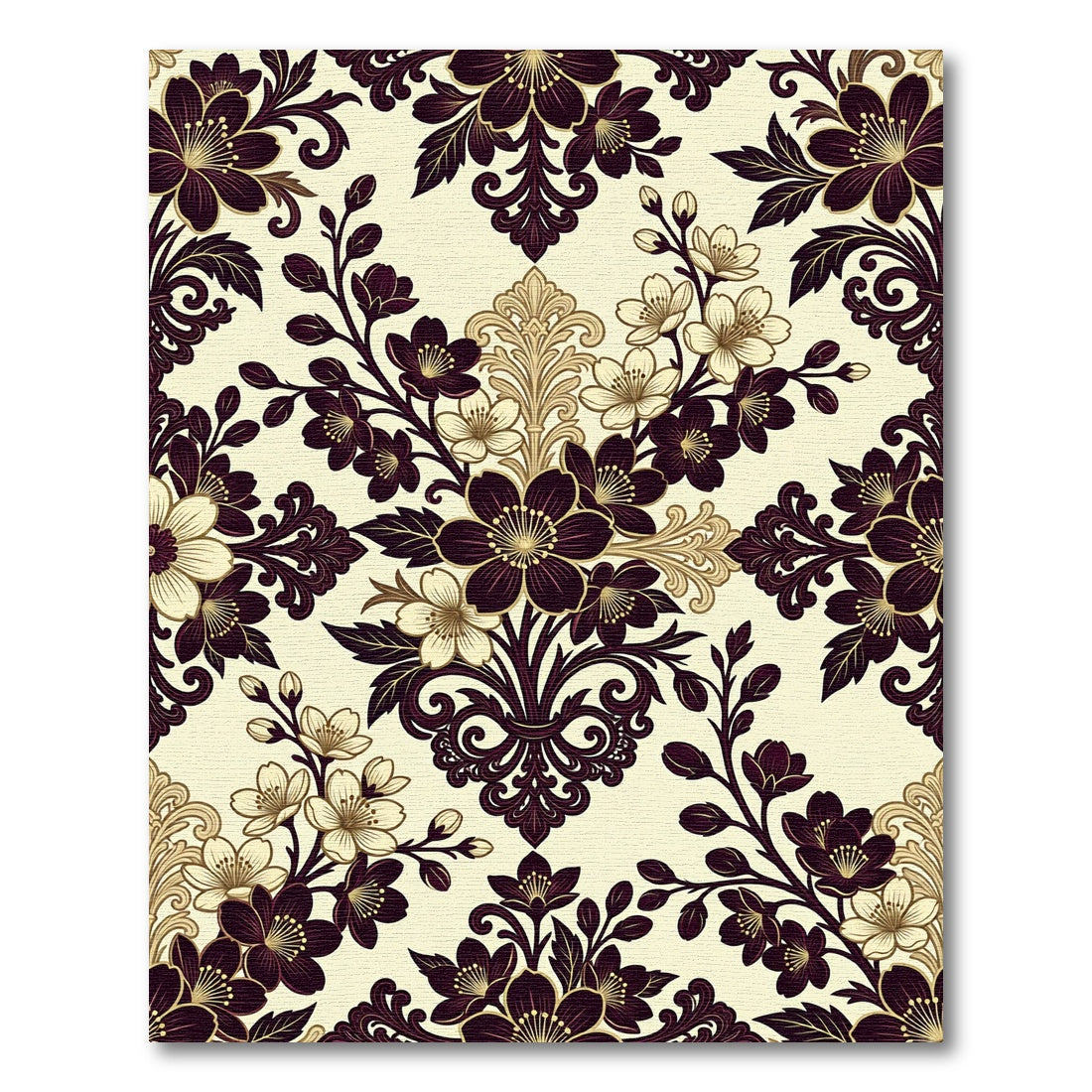 Crimson and Gold Floral Damask Rug
