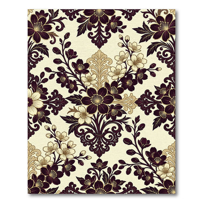 Crimson and Gold Floral Damask Rug