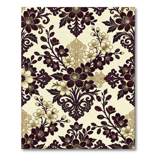 Crimson and Gold Floral Damask Rug