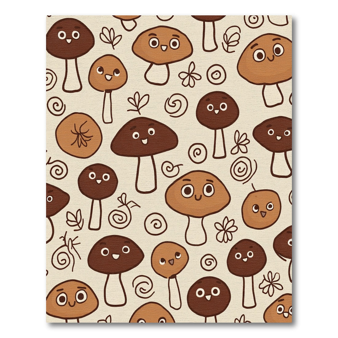 Cute Brown Mushroom Whimsical Forest Pattern Rug