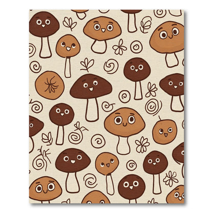 Cute Brown Mushroom Whimsical Forest Pattern Rug