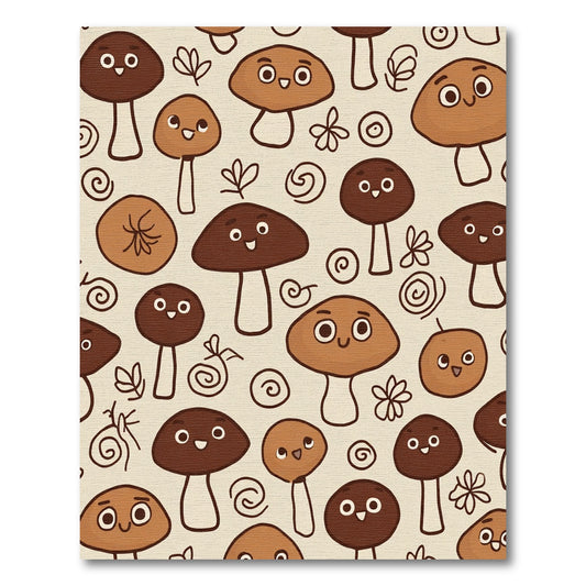 Cute Brown Mushroom Whimsical Forest Pattern Rug