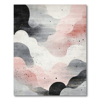 Abstract Wave Pink Black Area Rug