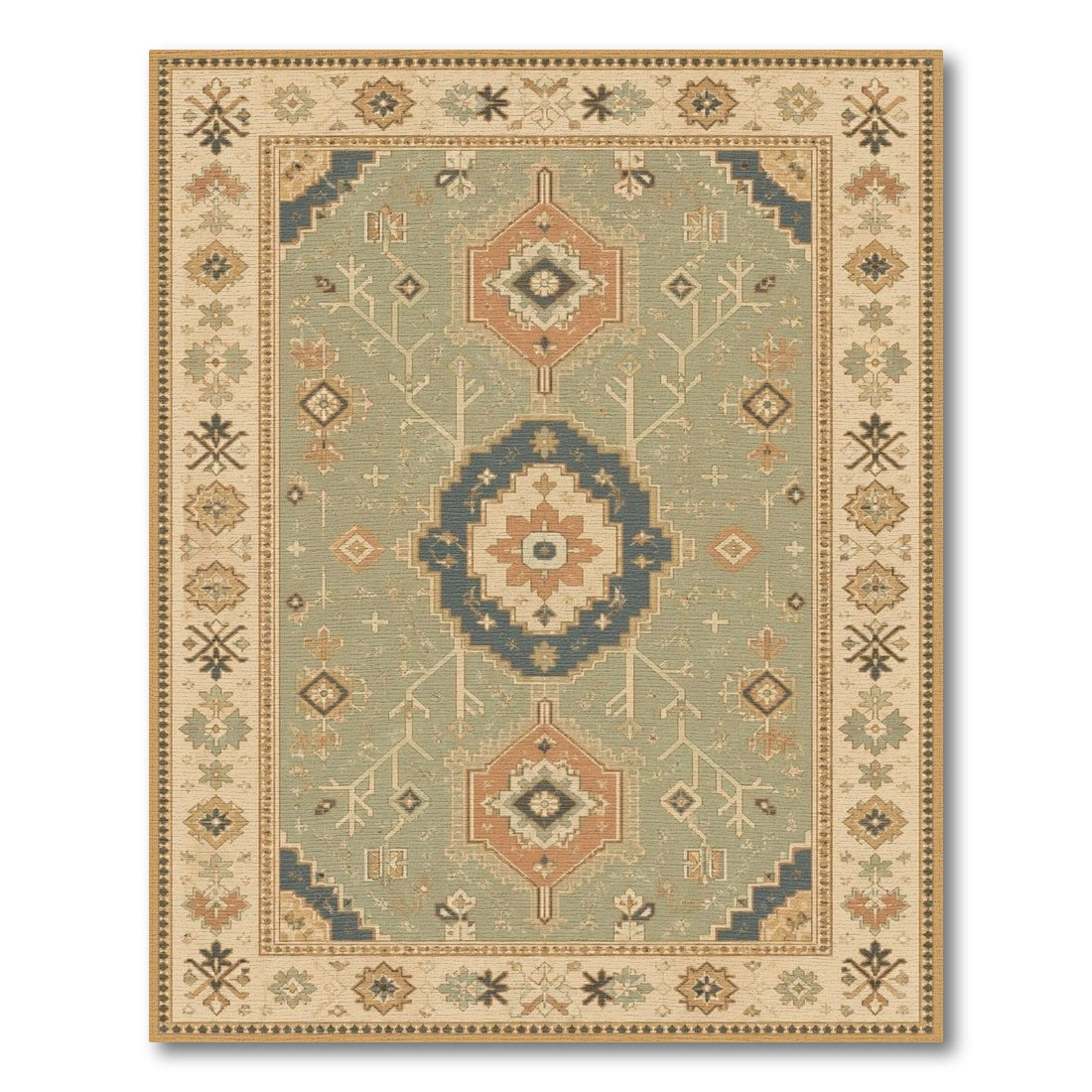 Blue Teal Heritage Medallion Area Rug