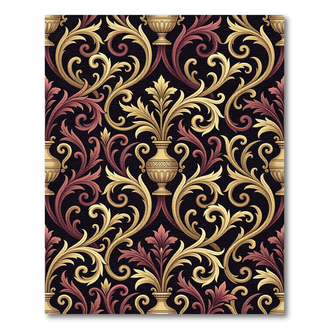 Gold and Red Baroque Flourish Urn Rug