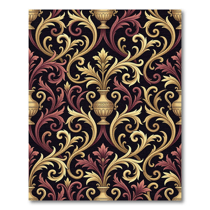 Gold and Red Baroque Flourish Urn Rug