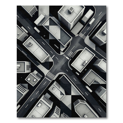 Monochromatic Geometric Cityscape Aerial View Rug