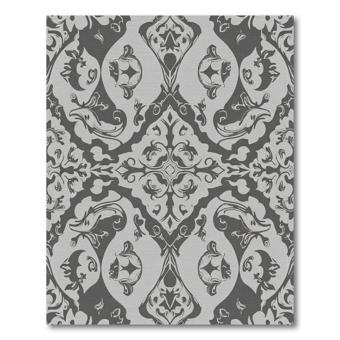 Dark Gray Damask Scroll Medallion Rug