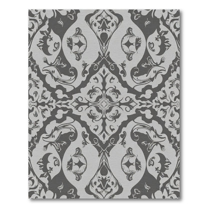Dark Gray Damask Scroll Medallion Rug
