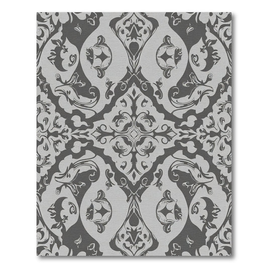 Dark Gray Damask Scroll Medallion Rug