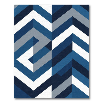 Modern Blue Geometric Chevron Rug