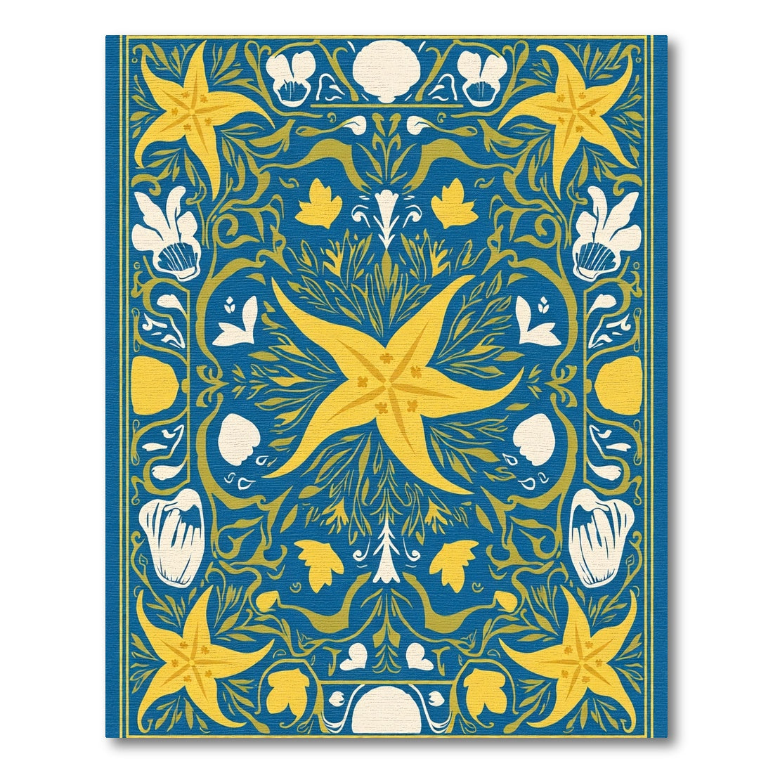Indigo Yellow Starburst Botanical Rug
