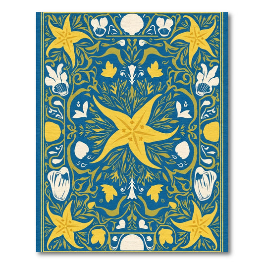 Indigo Yellow Starburst Botanical Rug
