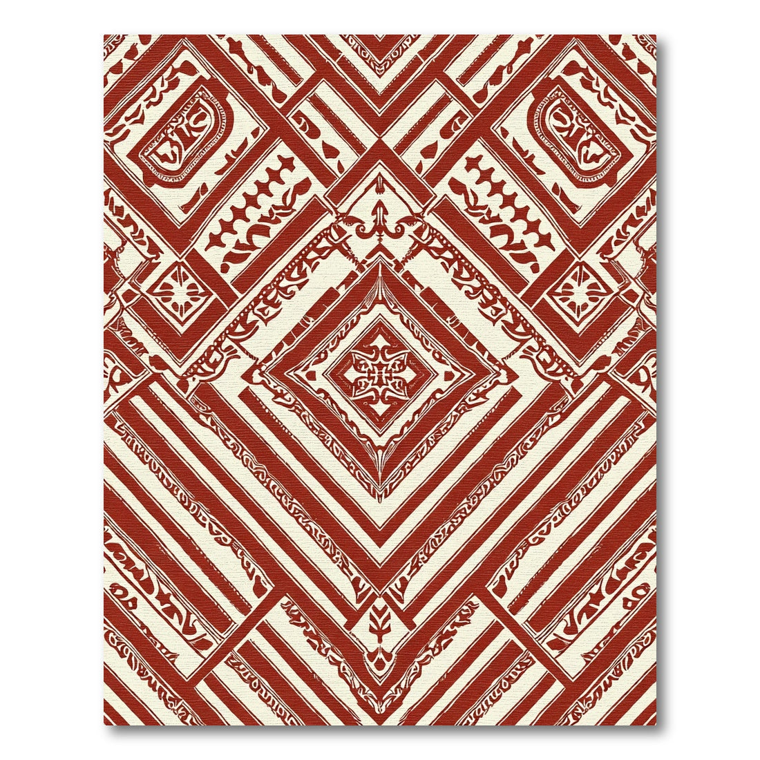 Crimson Red Geometric Medallion Stripe Rug