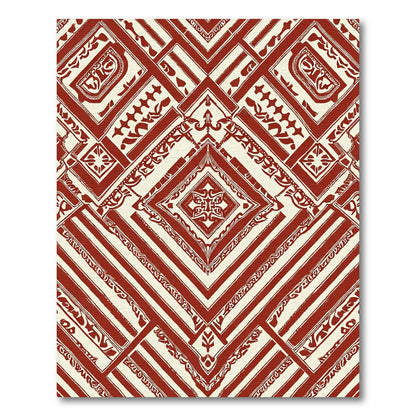 Crimson Red Geometric Medallion Stripe Rug