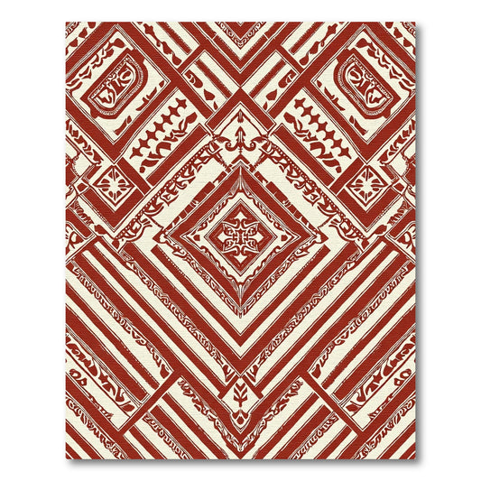 Crimson Red Geometric Medallion Stripe Rug