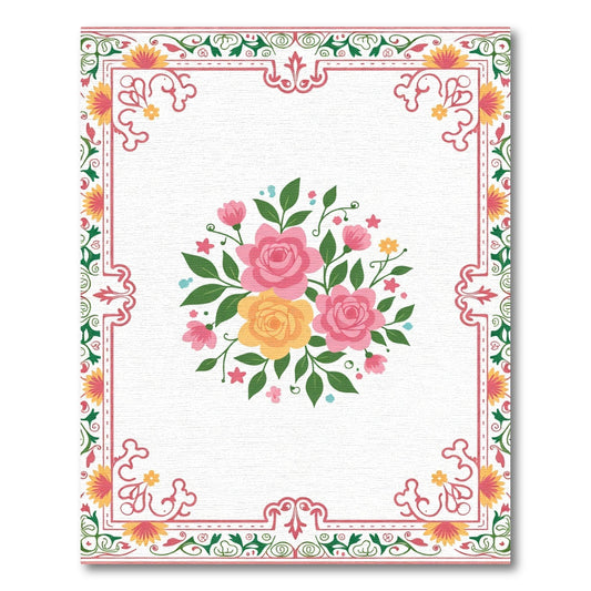 Pink Yellow Floral Bouquet Border Rug