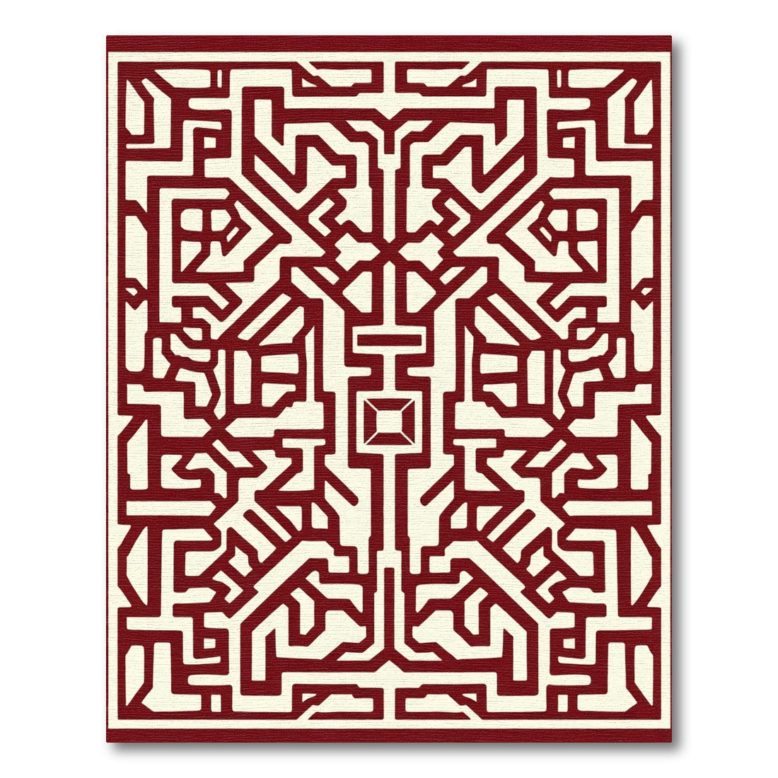 Crimson Geometric Maze Medallion Rug