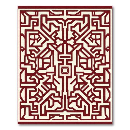 Crimson Geometric Maze Medallion Rug
