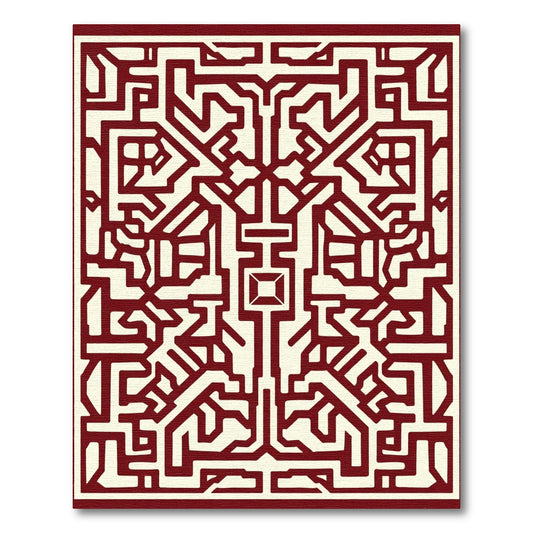 Crimson Geometric Maze Medallion Rug