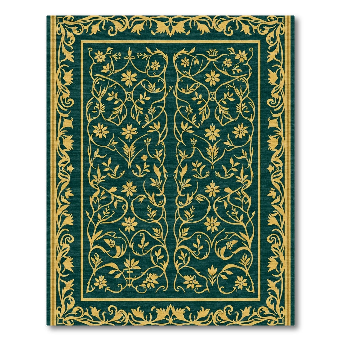 Dark Teal Golden Floral Vine Rug