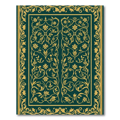 Dark Teal Golden Floral Vine Rug
