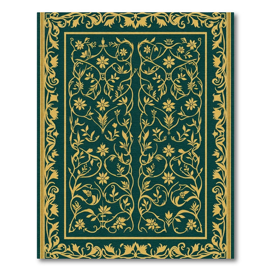 Dark Teal Golden Floral Vine Rug
