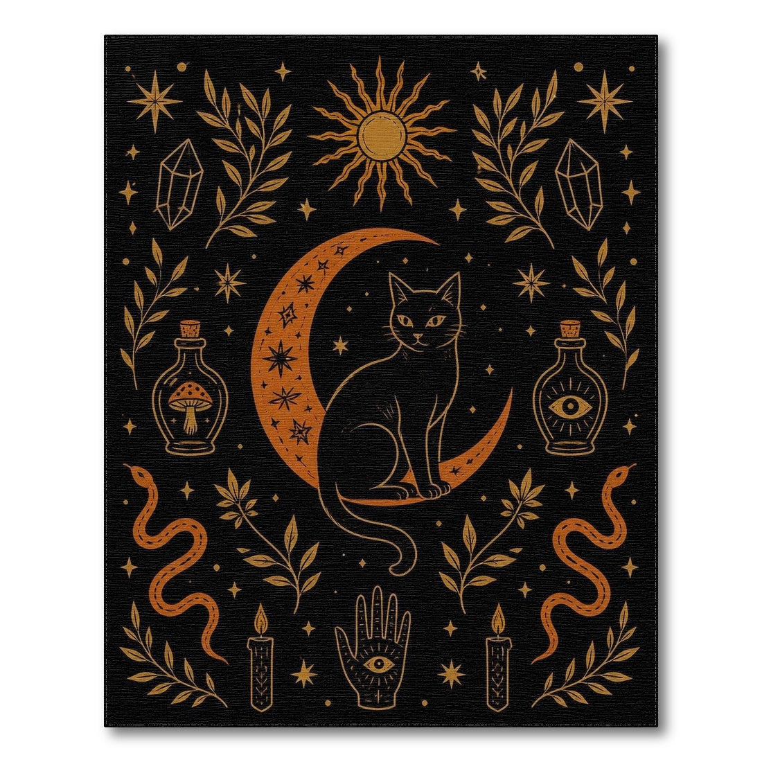 Mystical Cat Crescent Moon Area Rug