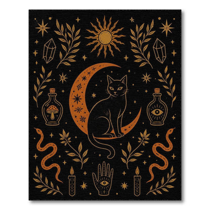 Mystical Cat Crescent Moon Area Rug