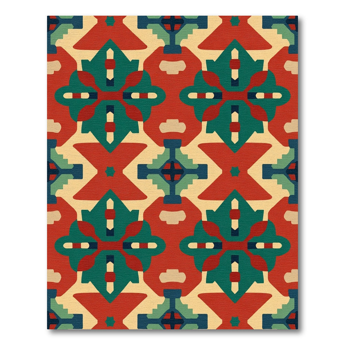 Crimson Teal Geometric Tribal Folk Rug