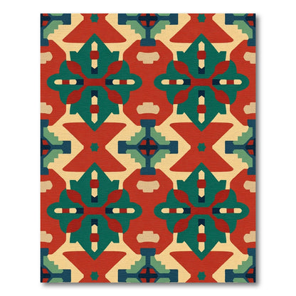 Crimson Teal Geometric Tribal Folk Rug